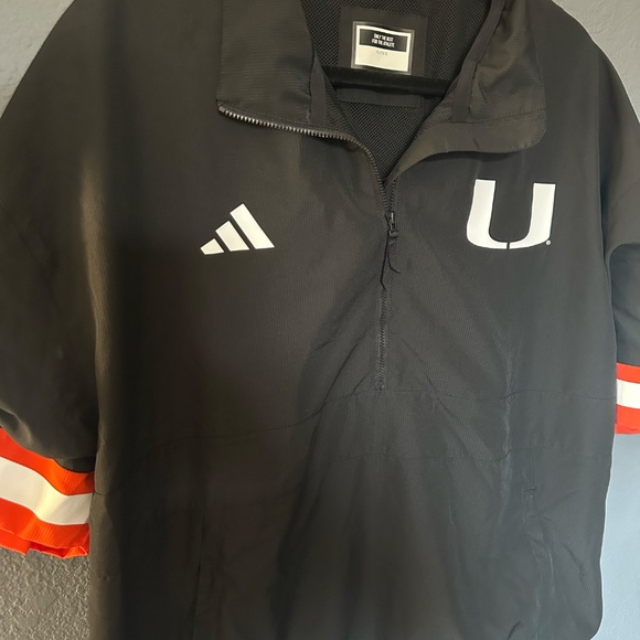Adidas Men Black Miami Hurricanes NCAA Strategy Short Sleeve Half-Zip Jacket XL - Picture 4 of 10